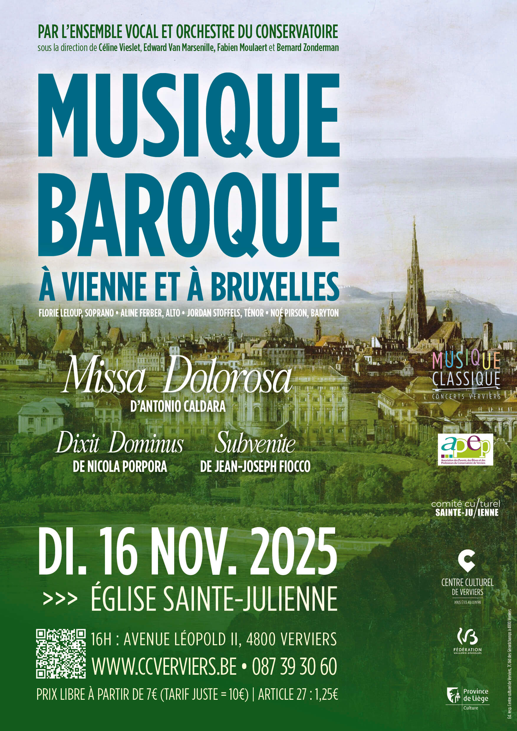 Vue d'optique ancienne de Vienne. Affiche du concert "Musique barorque à Vienne et à Bruxelles".